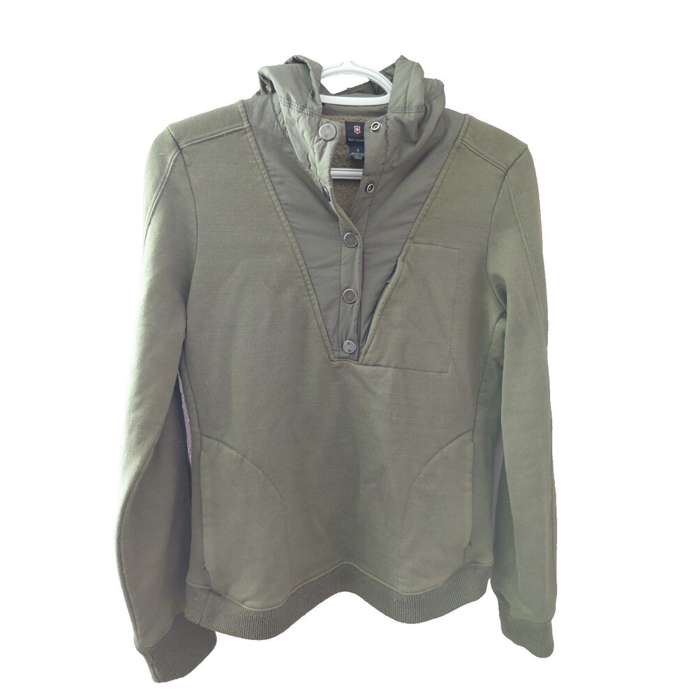 Victorinox Olive Green 1/4 Snap Hooded Pullover Sweater Size Small